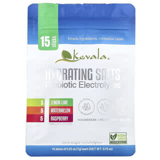 Kevala, Hydrating Salts, Prebiotic Electrolytes, Variety Pack, 15 Sticks, 0,25 oz (7 g) Each