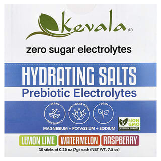 Kevala, Hydrating Salts, Prebiotic Electrolytes, Variety Pack, 30 Sticks, 0.25 oz (7 g) Each
