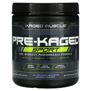 Kaged Muscle, Pre-Kaged（プレケージド）スポーツ、運動前のパフォーマンスサポート成分、グレイシャーグレープ、264g（9.31オンス）