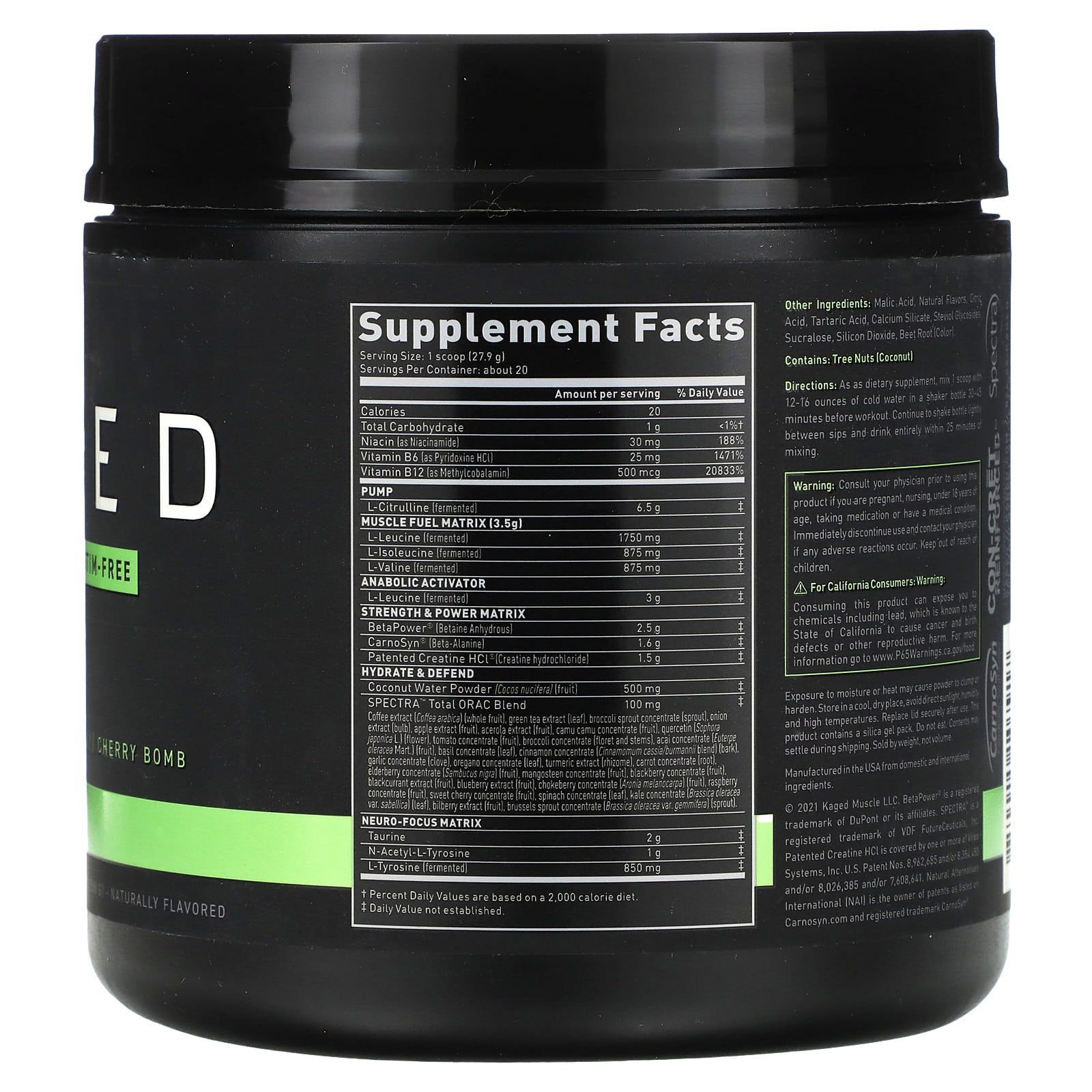 Kaged, PREKAGED, Stimulant Free PreWorkout, Cherry Bomb, 1.23 lb (558 g)