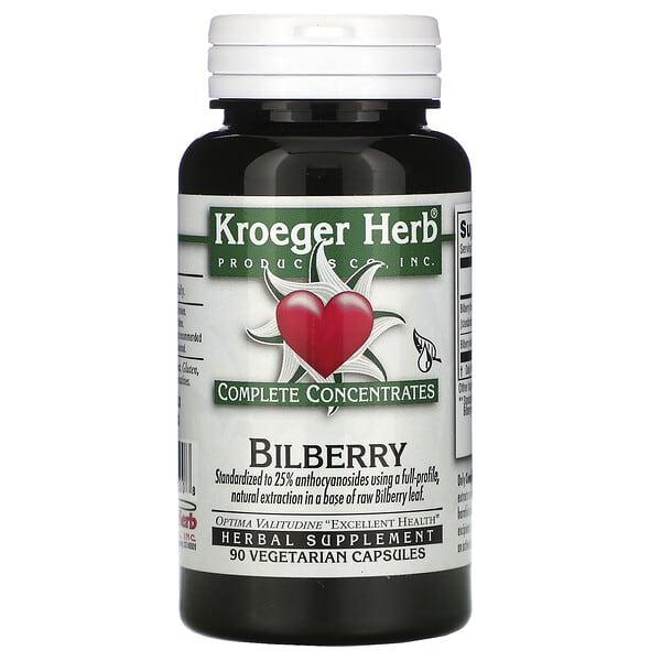 Kroeger Herb Co, ビルベリー, 90 ベジタブルカプセル