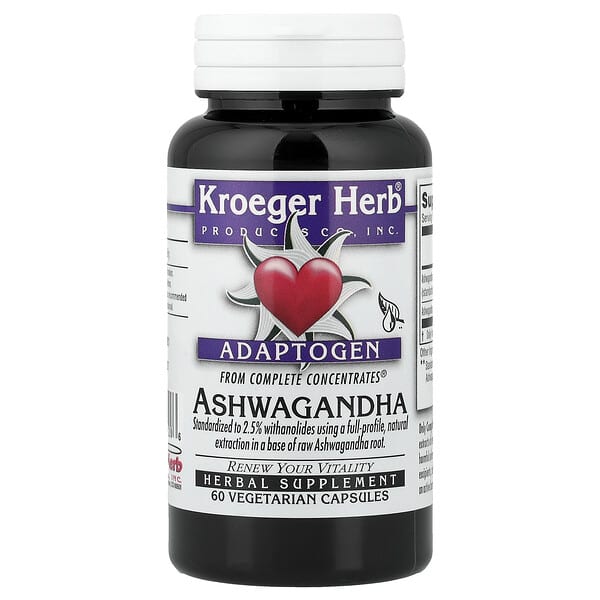 Kroeger Herb Co, Ashwagandha, 60 Vegetarian Capsules — product photo 1