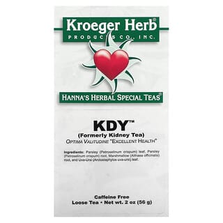 Kroeger Herb Co, Tés especiales de hierbas de Hanna, KDY, Sin cafeína, 56 g (2 oz)
