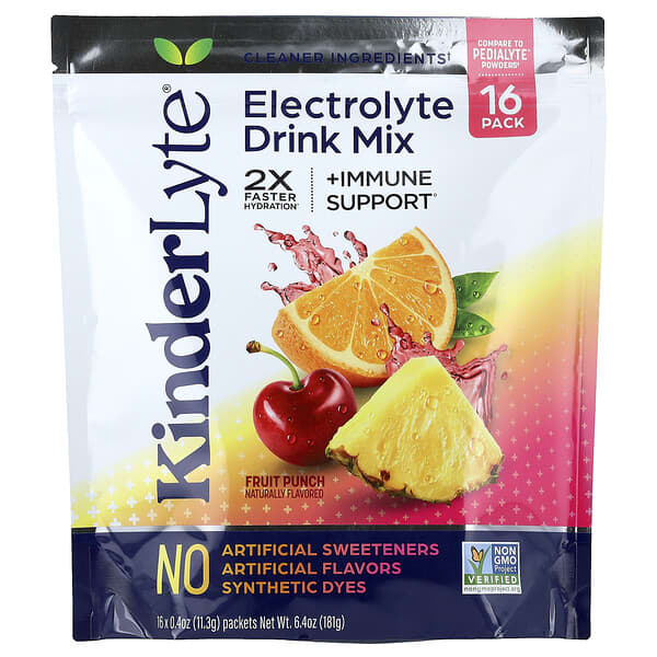 KinderFarms, KinderLyte®, Electrolyte Drink Mix, For Kids and Adults, Fruit Punch, 16 Packets, 0.4 oz (11.3 g) Each — product photo 1