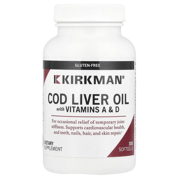 Kirkman Labs, 鱈魚肝油，含維生素 A 和 D，300 粒軟膠囊