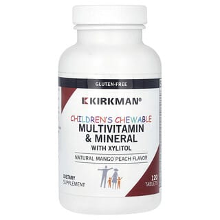 Kirkman Labs, Suplemento multivitamínico y multimineral masticable para niños con xilitol, Mango y melocotón naturales, 120 comprimidos