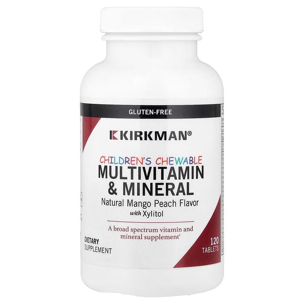 Kirkman Labs, Children's Chewable MultiVitamin & Mineral with Xylitol, Natural Mango Peach, 120 Tablets — product photo 1