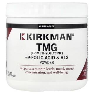 Kirkman Labs, TMG (trimetylglycin) med folsyre og B12-pulver, 8 oz (227 g)