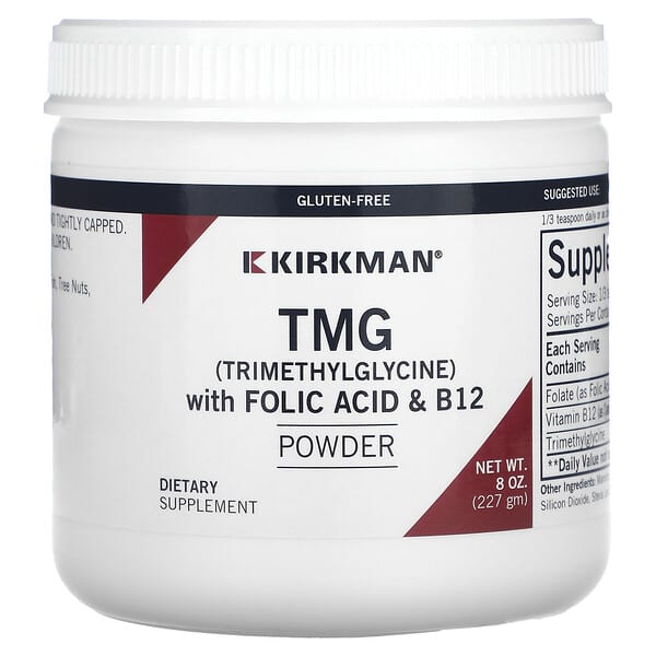 Kirkman Labs‏, TMG (טרי-מתיל-גליצין) עם חומצה פולית ואבקת B12, 227 גרם (8 אונקיות)