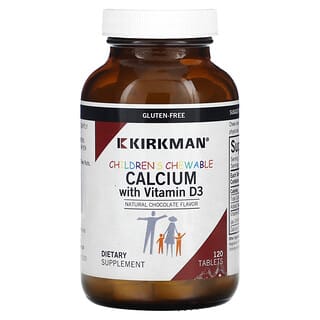 Kirkman Labs, Cálcio Mastigável para Crianças com Vitamina D3, Chocolate Natural, 120 Comprimidos