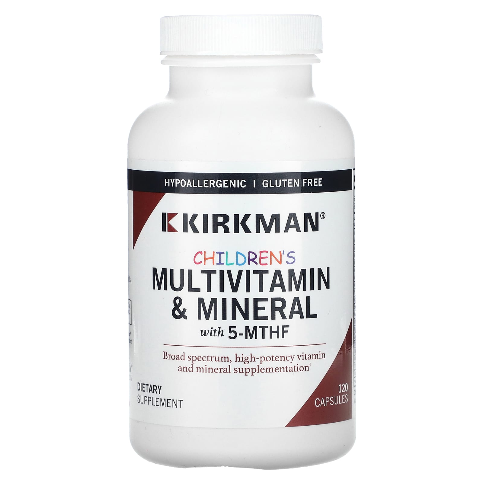 Kirkman Labs, Multiwitamina i minerały dla dzieci z 5-MTHF, 120 kapsułek