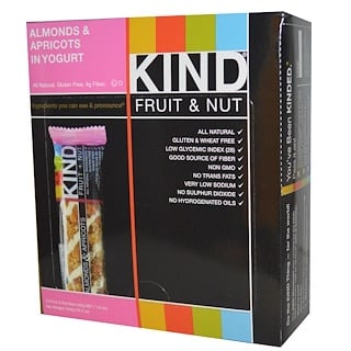 KIND Bars, Фруктовые батончики с орехами KIND, миндаль и абрикосы в йогурте, 12 батончиков по 1,6 унции (45 г) каждый