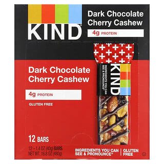 KIND Bars, Kind Plus, темный шоколад, вишня, кешью и антиоксиданты, 12 батончиков по 40 г (1,4 унции)