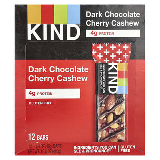 KIND Bars, Kind Plus, Chocolat noir cerise noix de cajou + antioxydants, 12 barres, 40 g chaque