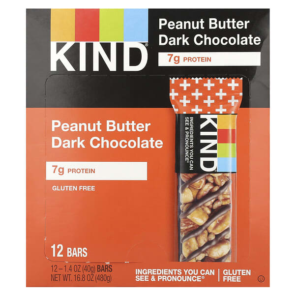 Protein Bars, Peanut Butter Dark Chocolate, 12 Bars, 1.4 oz (40 g) Each