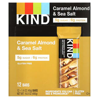 KIND Bars, Frutos secos y especias, Caramelo de almendra y sal marina, 12 barritas, 40 g (1,4 oz) cada una