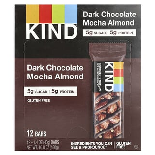 KIND Bars, Темный шоколад с мокко и миндалем, 12 батончиков по 40 г (1,4 унции)