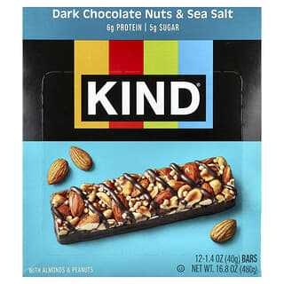 KIND Bars, Nuts & Spices, батончики из темного шоколада с орехами и морской солью, 12 батончиков по 40 г