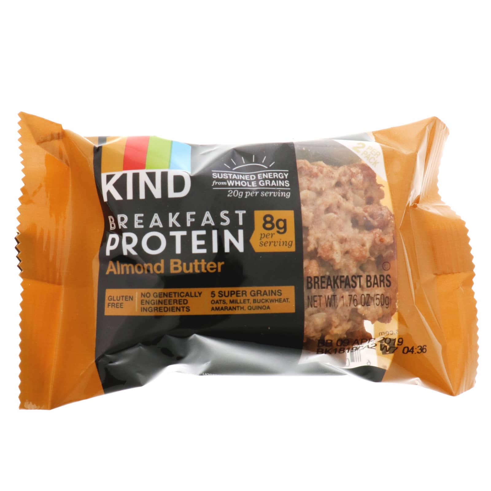 KIND Bars, Breakfast Protein, Almond Butter, 8 Pack of 2 Bars, 1.76 oz