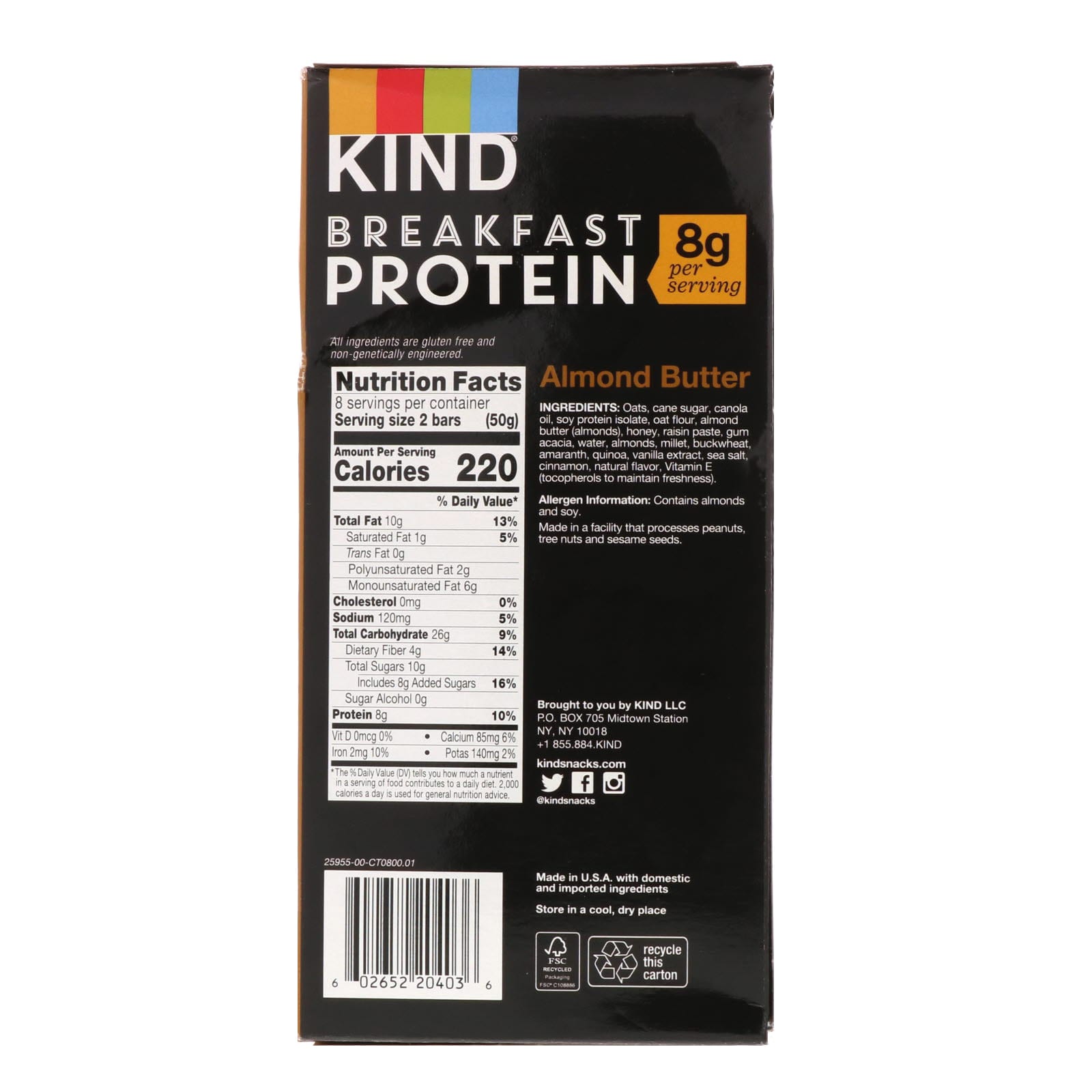 KIND Bars, Breakfast Protein, Almond Butter, 8 Pack of 2 Bars, 1.76 oz (50 g) Each