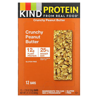 KIND Bars, Barras de proteína, Mantequilla de maní crocante, 12 barras, 1.76 oz (50 g) c/u