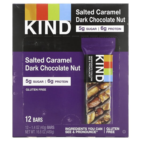 KIND Bars, 漿果和香辛料，鹹味焦糖和黑巧克力堅果，12 根，每根 1.4 盎司（40 克）
