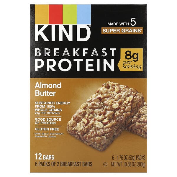 Breakfast Protein Bars, Almond Butter, 6 Packs, 1.76 oz (50 g) Each