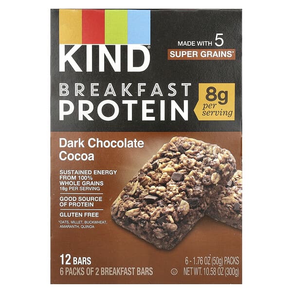 Breakfast Protein Bars, Dark Chocolate Cocoa, 6 Packs, 1.76 oz (50 g) Each