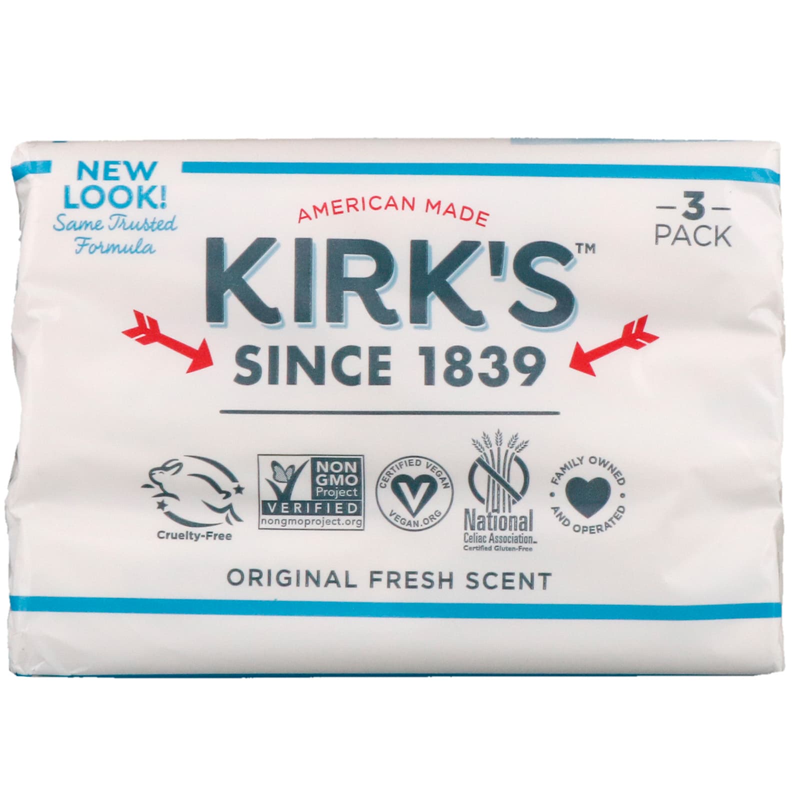 Kirk's, 100% Premium Coconut Oil Gentle Castile Soap, Original Fresh ...