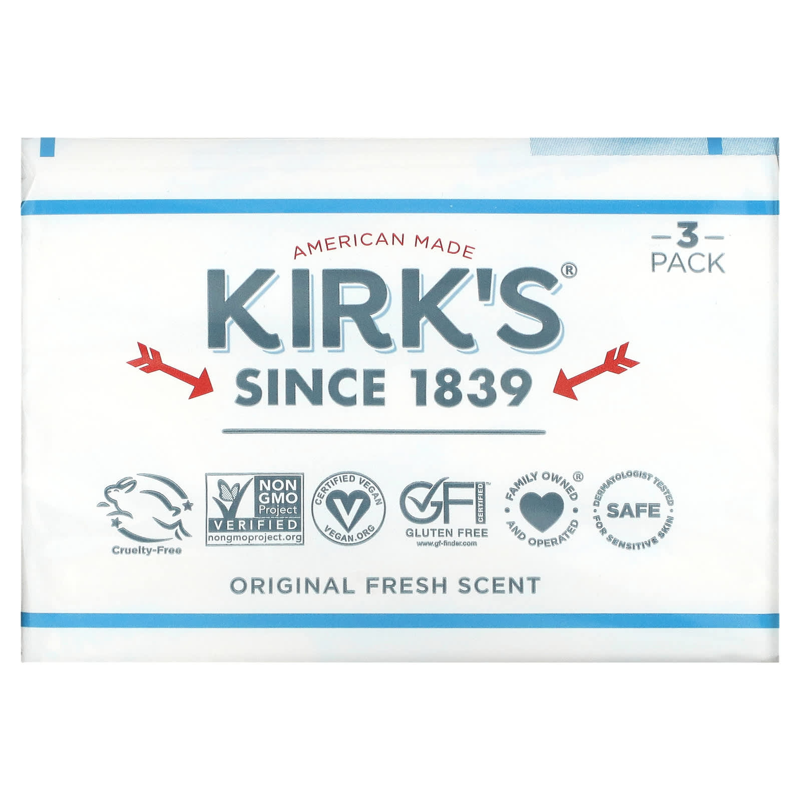 Kirks, 100% Premium Coconut Oil Gentle Castile Soap, Original Fresh ...