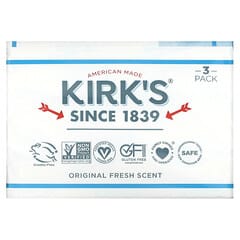 Kirks, 100% Premium Coconut Oil Gentle Castile Soap, Original Fresh Scent, 3 Bars, 4 oz (113 g) Each