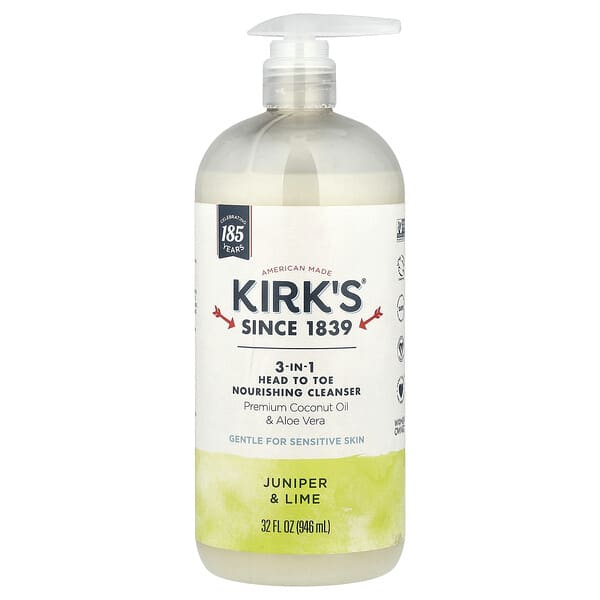 Kirk's, 3-In-1 Head To Toe Nourishing Cleanser, Juniper & Lime, 32 fl oz (946 ml)