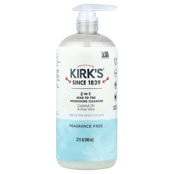 Kirk's, 3-In-1 Head To Toe Nourishing Cleanser, Fragrance Free, 32 fl oz (946 ml)