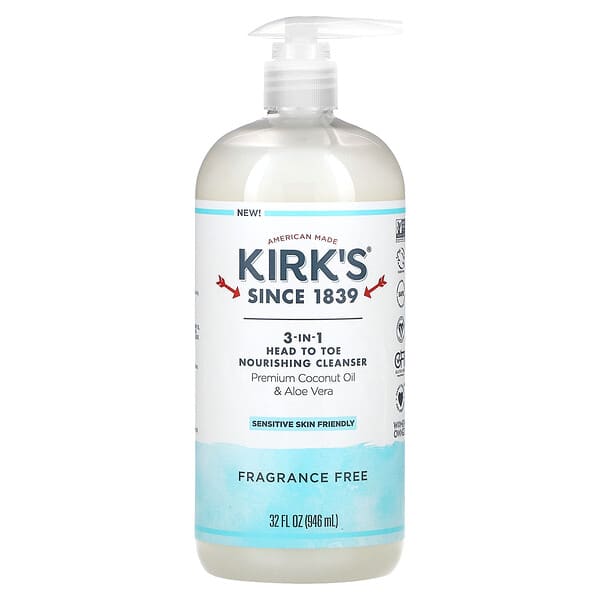 Kirk's, 3-In-1 Head To Toe Nourishing Cleanser, Fragrance Free, 32 fl oz (946 ml)
