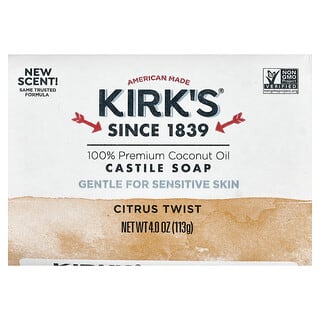 Kirk's, 100% Premium Coconut Oil Castile Bar Soap, Citrus Twist, 4 oz (113 g)