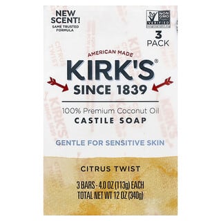 Kirk's, 全優質椰子油卡斯提爾皁條，柑橘風味，3 條，每條 4 盎司（113 克）
