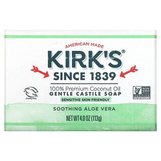 Kirk's, 100٪ زيت جوز الهند الممتاز ، صابون قشتالي لطيف ، صبار ملطف ، 4 أونصة (113 جم)
