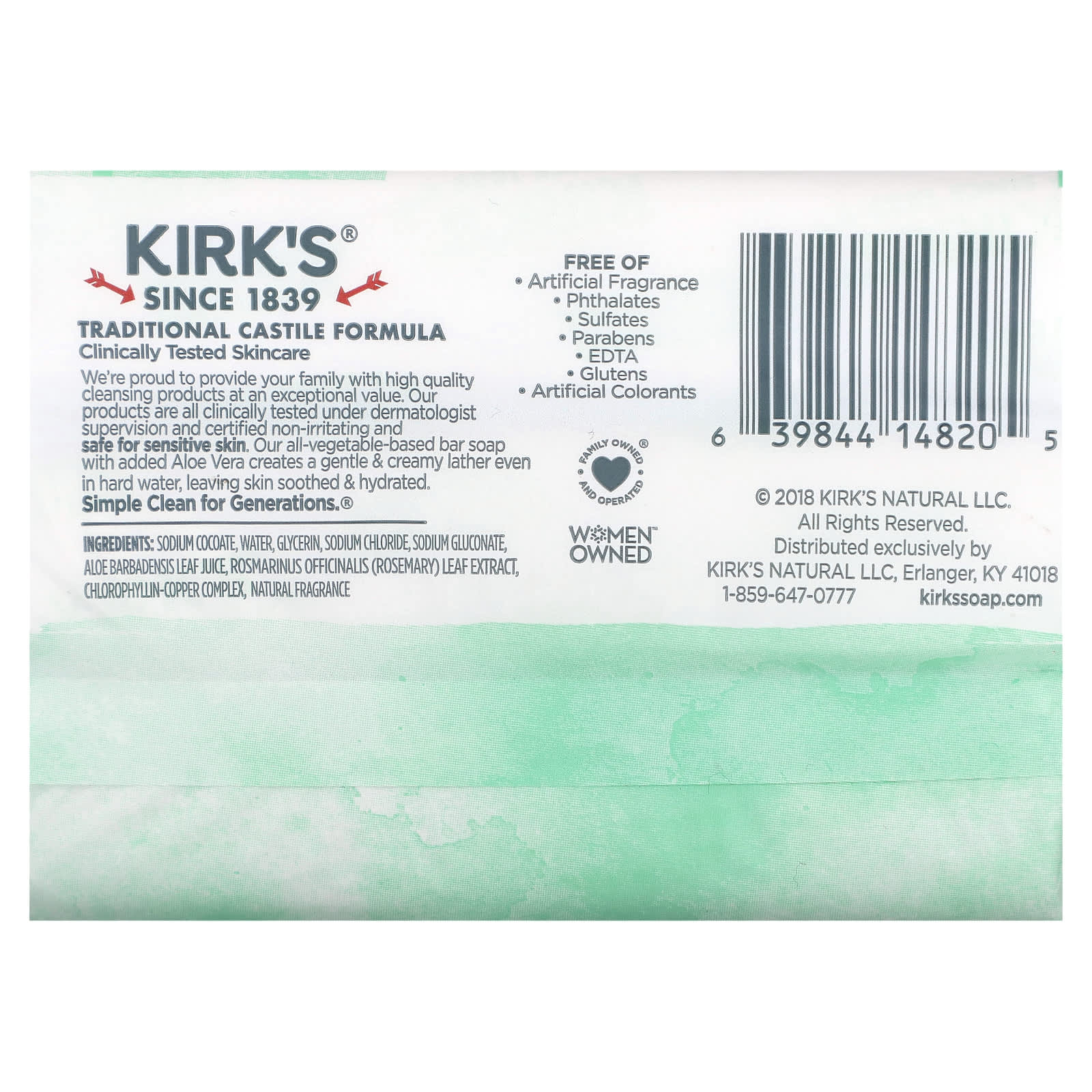 Kirk's, Gentle Castile Soap, Soothing Aloe Vera, 3 Bars, 4 oz (113 g) Each