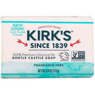 Kirk's, صابون قشتالي خفيف بزيت جوز الهند الفاخر بنسبة 100٪، خالٍ من العطور، 4 أونصات (113 جم)