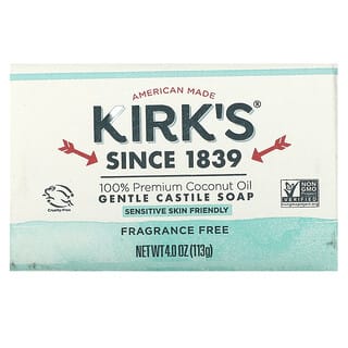 Kirk's, Gentle Castile Soap Bar, Fragrance Free, 4 oz (113 g)