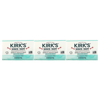 Kirk's, Sabun Kastilia yang Lembut dengan 100% Minyak Kelapa Premium, Bebas Pewangi, 3 Batangan, Masing-Masing 113 g (4 ons)