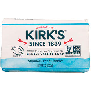 Kirks, 全优质椰子油、温和卡斯蒂利亚香皂，原始清新香味，1.13 盎司（32 克）