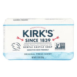 Kirk's, Pain de savon de Castille doux 100 % premium à l'huile de coco, Fraîcheur originale, 32 g