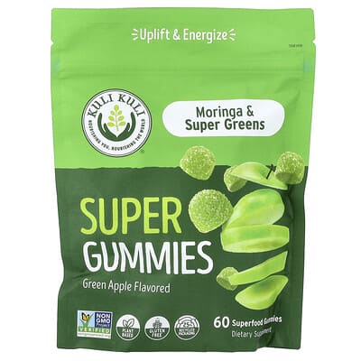 Kuli Kuli, Super Gummies, Moringa & Super Greens, Green Apple Flavor, 60 Superfood Gummies