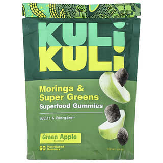 Kuli Kuli, 슈퍼 푸드 구미젤리, 모링가 및 슈퍼 그린, 청사과, 식물성 구미젤리 60개
