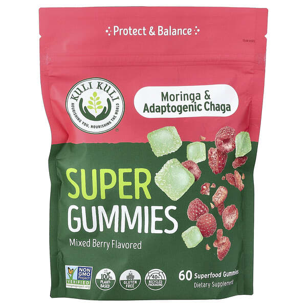 Super Gummies, Moringa & Adaptogenic Chaga, Mixed Berry, 60 Superfood Gummies