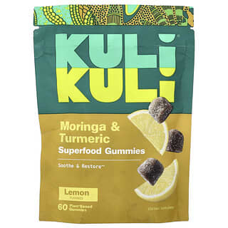 Kuli Kuli, 슈퍼 푸드 구미젤리, 모링가 및 강황, 레몬 맛, 식물성 구미젤리 60개