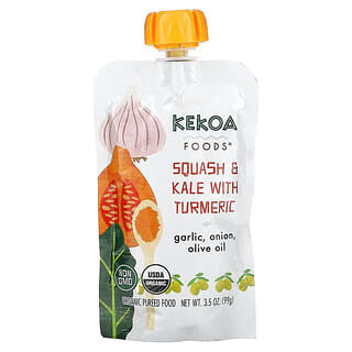 Kekoa, Puré de comida orgánica para bebés, calabaza y col rizada con cúrcuma`` 99 g (3,5 oz)