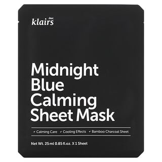 Dear, Klairs, Máscara de Beleza Calmante Azul da Meia-Noite, 1 Folha, 25 ml (0,85 fl oz)