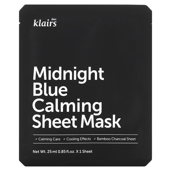 Dear, Klairs‏, Midnight Blue, מסיכת יופי מרגיעה, יריעה 1, 25 מ"ל (0.85 אונקיות נוזל)
